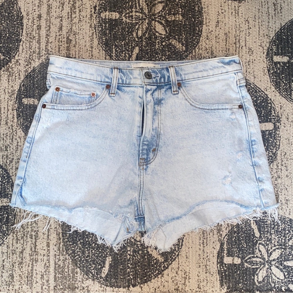 Abercrombie & Fitch Light Blue Distressed Denim Shorts